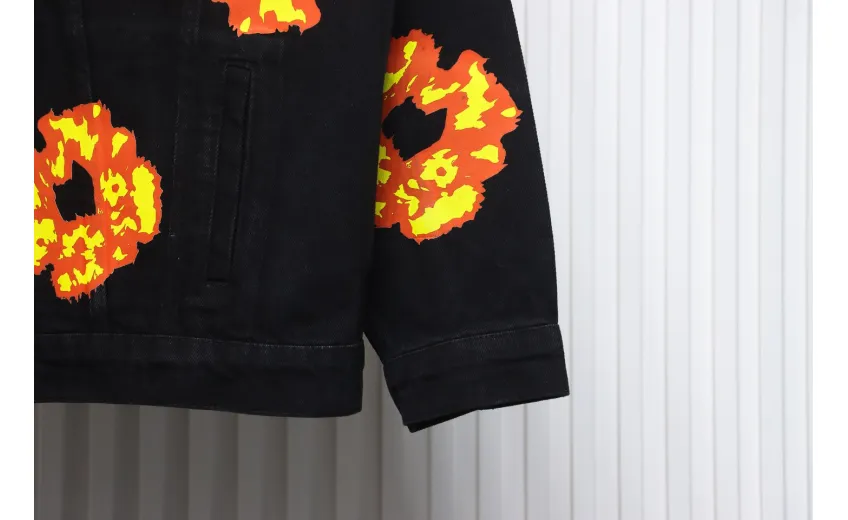 DENIM TEARS Washed flame denim jacket BLACK