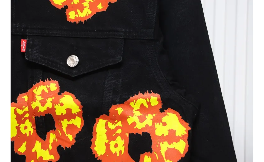 DENIM TEARS Washed flame denim jacket BLACK