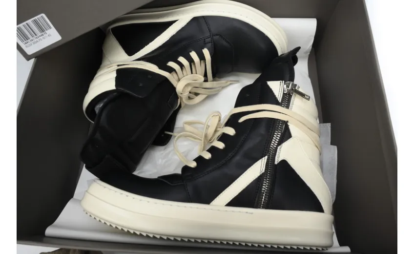 Bstsneaker-RICK OWENS/RO Geobasket Black and White RU02C7894LCGLPO-7511