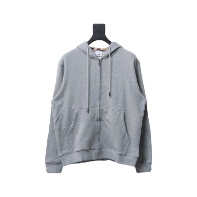 Bstsneaker-Burberry Warhorse Logo Embroidered Check Hooded Zip-Up Jacket Grey 01