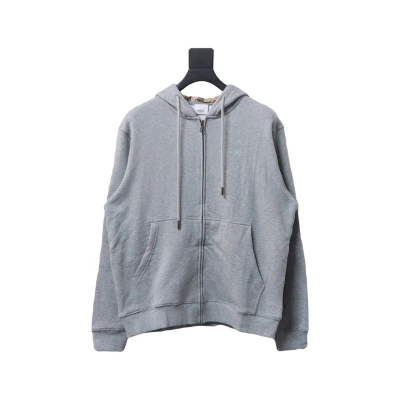 Bstsneaker-Burberry Warhorse Logo Embroidered Check Hooded Zip-Up Jacket Grey 01