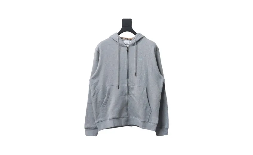 Bstsneaker-Burberry Warhorse Logo Embroidered Check Hooded Zip-Up Jacket Grey