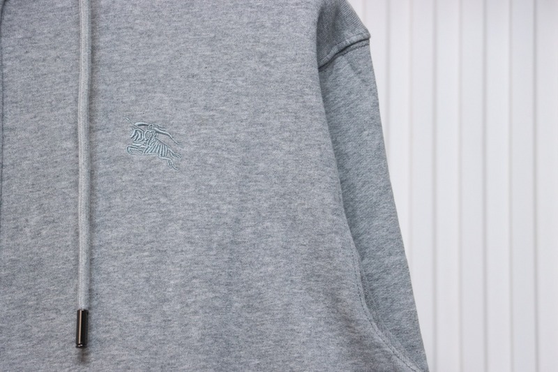 Bstsneaker-Burberry Warhorse Logo Embroidered Check Hooded Zip-Up Jacket Grey