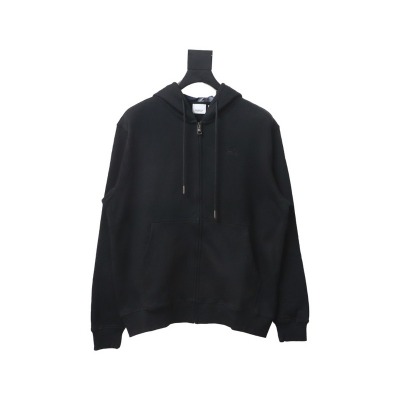 Bstsneaker-Burberry Warhorse Logo Embroidered Check Hooded Zip-Up Jacket Black 01