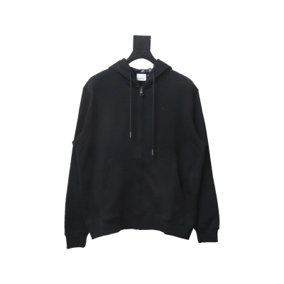 Bstsneaker-Burberry Warhorse Logo Embroidered Check Hooded Zip-Up Jacket Black 01