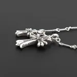 Bstsneaker-Chrome Hearts Double Cross Black Diamond Bamboo Necklace Silver 180