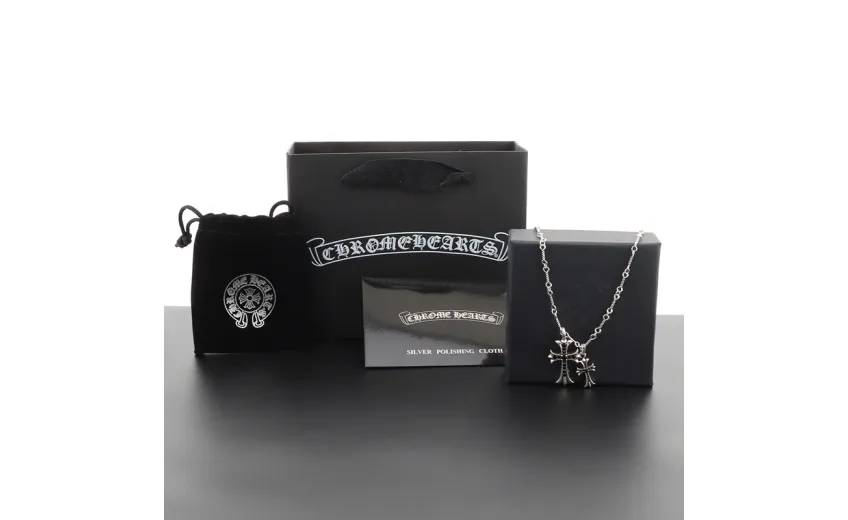 Bstsneaker-Chrome Hearts Double Cross Black Diamond Bamboo Necklace Silver 180