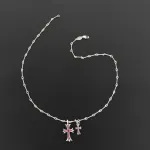 Chrome Hearts Double Cross Purple Diamond Bamboo Necklace Silver 180