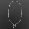 Bstsneaker-Chrome Hearts Double Cross Purple Diamond Bamboo Necklace Silver 180