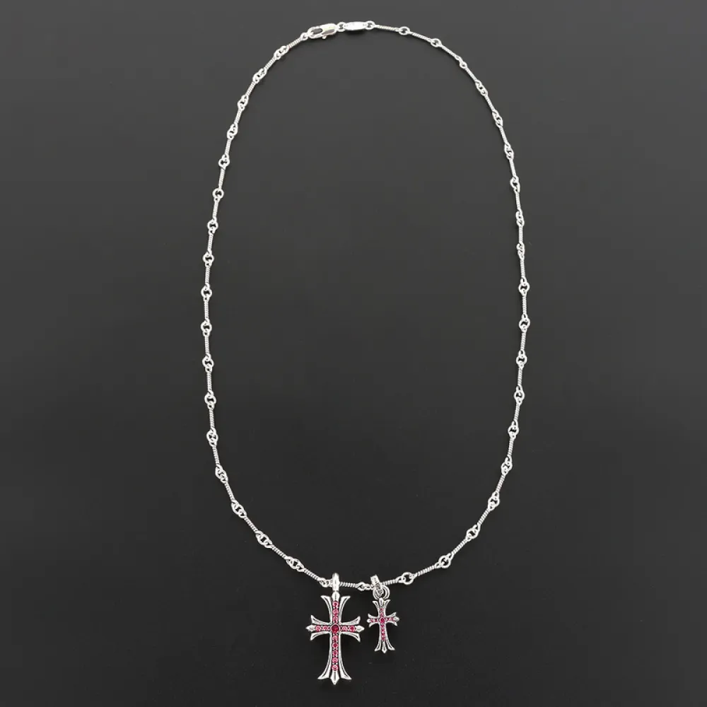 Chrome Hearts Double Cross Purple Diamond Bamboo Necklace Silver 180