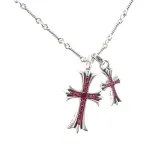 Chrome Hearts Double Cross Purple Diamond Bamboo Necklace Silver 180