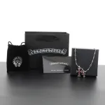 Chrome Hearts Double Cross Purple Diamond Bamboo Necklace Silver 180