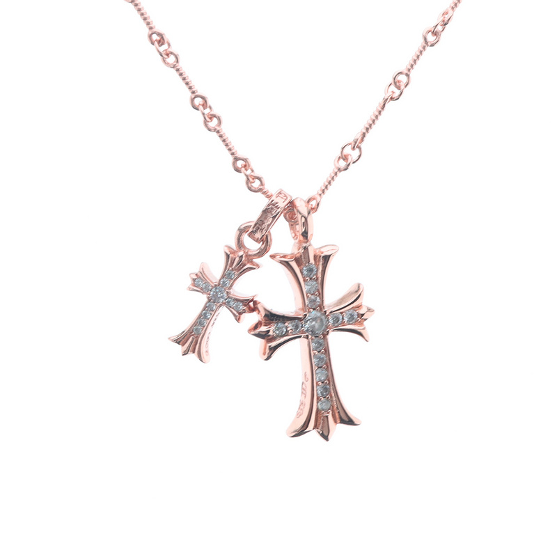 Bstsneaker-Chrome Hearts Double Cross Bamboo Necklace Rose Gold 180