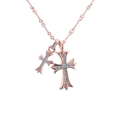Chrome Hearts Double Cross Bamboo Necklace Rose Gold 180 01