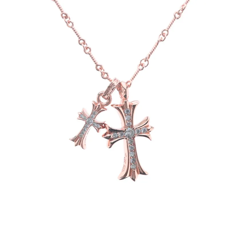 Chrome Hearts Double Cross Bamboo Necklace Rose Gold 180