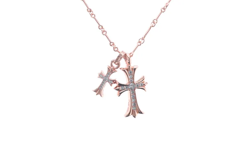 Chrome Hearts Double Cross Bamboo Necklace Rose Gold 180