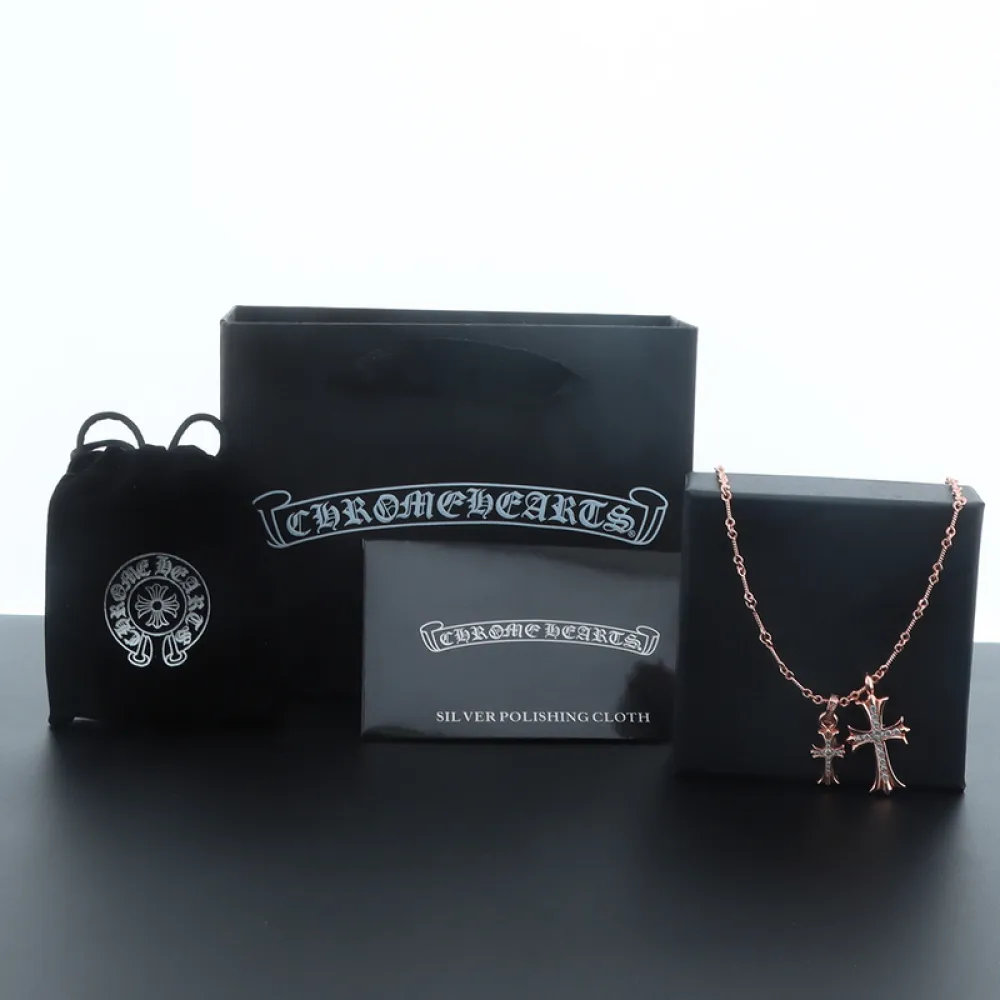 Chrome Hearts Double Cross Bamboo Necklace Rose Gold 180