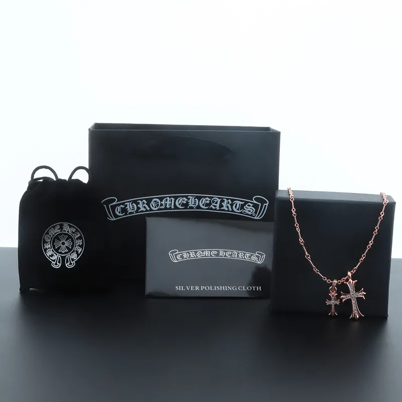 Chrome Hearts Double Cross Bamboo Necklace Rose Gold 180