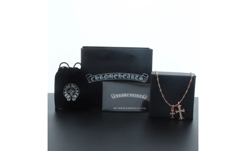 Chrome Hearts Double Cross Bamboo Necklace Rose Gold 180