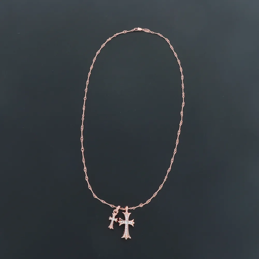 Chrome Hearts Double Cross Bamboo Necklace Rose Gold 180