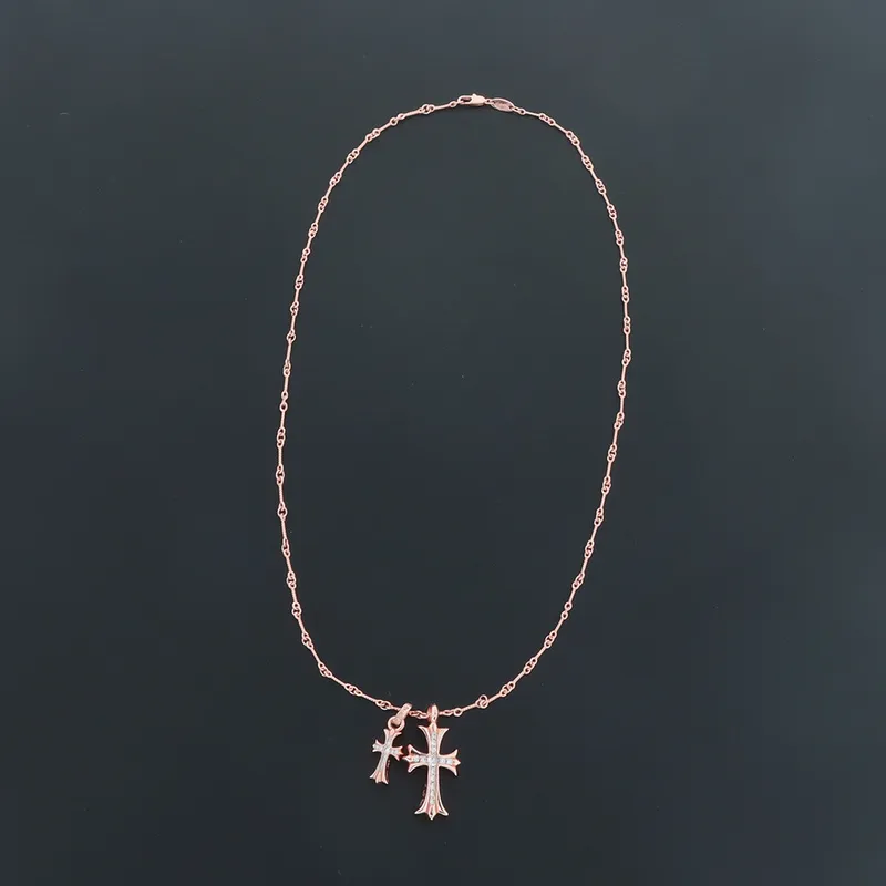 Chrome Hearts Double Cross Bamboo Necklace Rose Gold 180