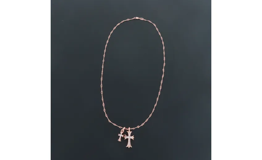 Chrome Hearts Double Cross Bamboo Necklace Rose Gold 180
