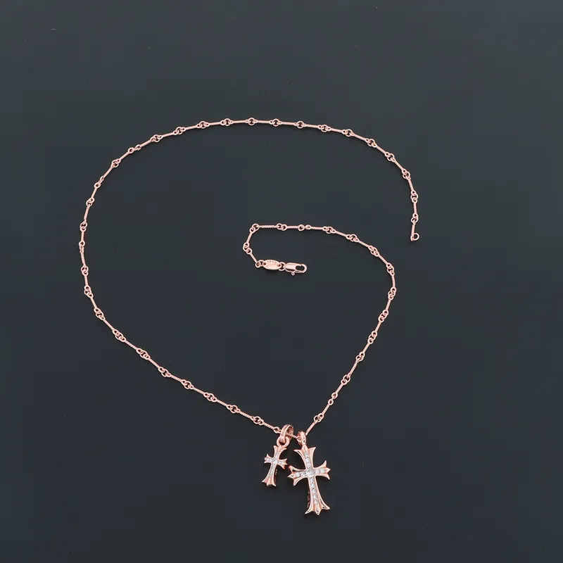 Chrome Hearts Double Cross Bamboo Necklace Rose Gold 180