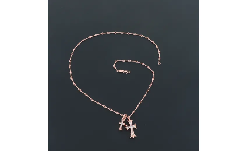 Chrome Hearts Double Cross Bamboo Necklace Rose Gold 180