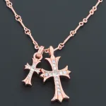 Chrome Hearts Double Cross Bamboo Necklace Rose Gold 180