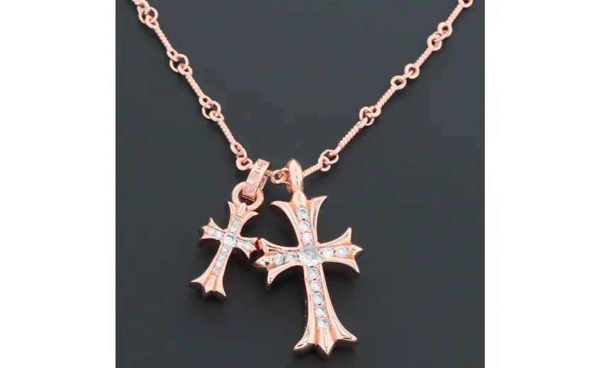 Chrome Hearts Double Cross Bamboo Necklace Rose Gold 180