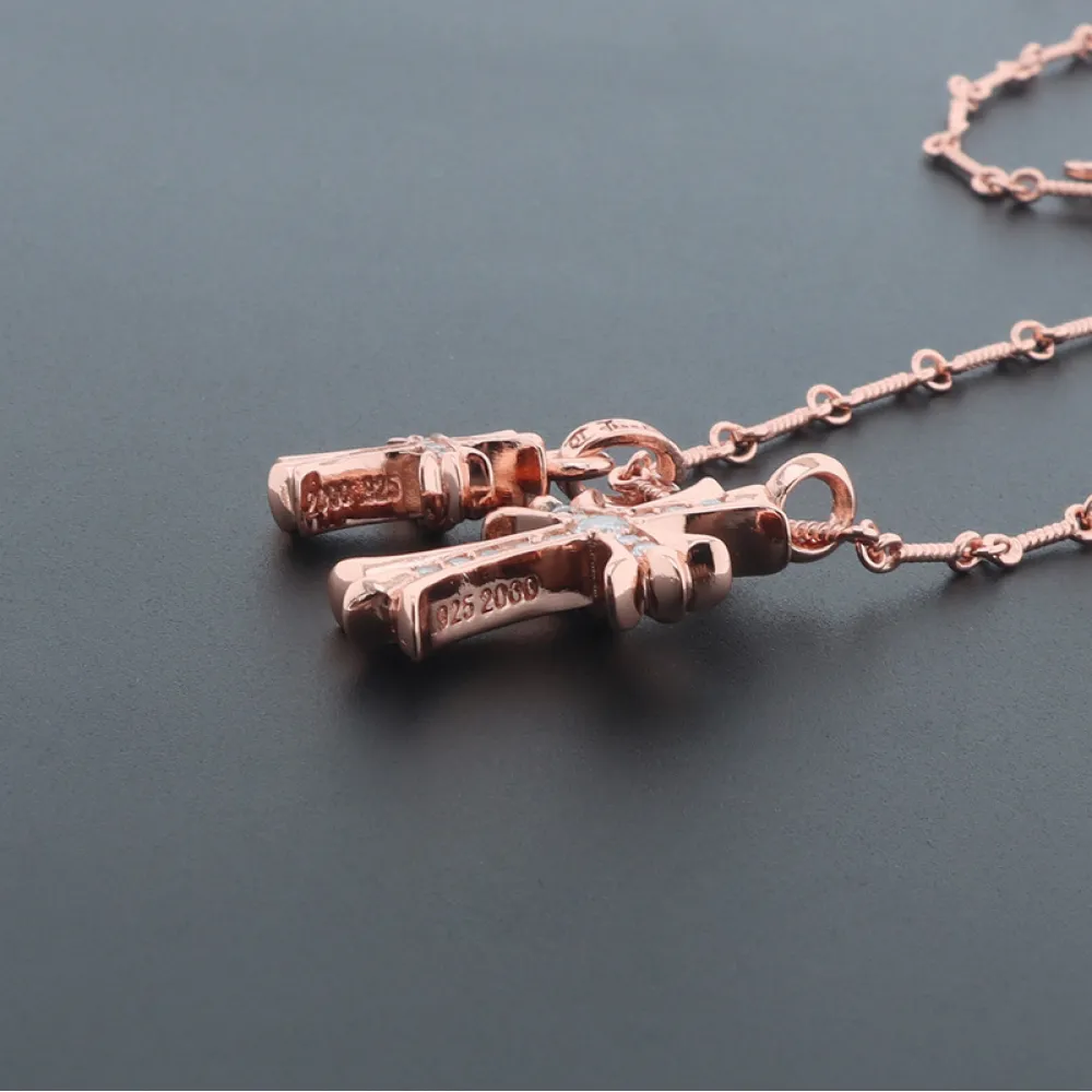 Chrome Hearts Double Cross Bamboo Necklace Rose Gold 180