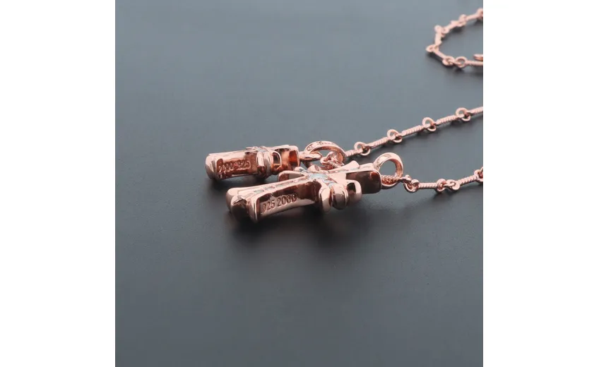 Chrome Hearts Double Cross Bamboo Necklace Rose Gold 180