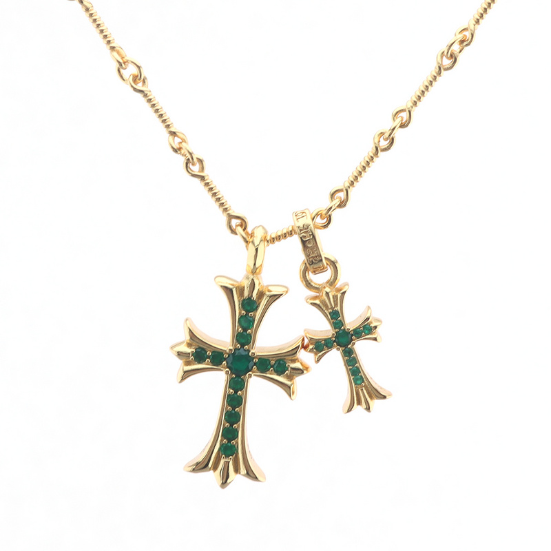 Bstsneaker-Chrome Hearts Double Cross Green Diamond Bamboo Necklace 180
