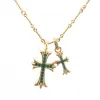 Bstsneaker-Chrome Hearts Double Cross Green Diamond Bamboo Necklace Silver 180