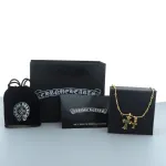 Chrome Hearts Double Cross Green Diamond Bamboo Necklace Silver 180