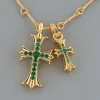 Bstsneaker-Chrome Hearts Double Cross Green Diamond Bamboo Necklace Silver 180