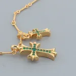 Chrome Hearts Double Cross Green Diamond Bamboo Necklace Silver 180