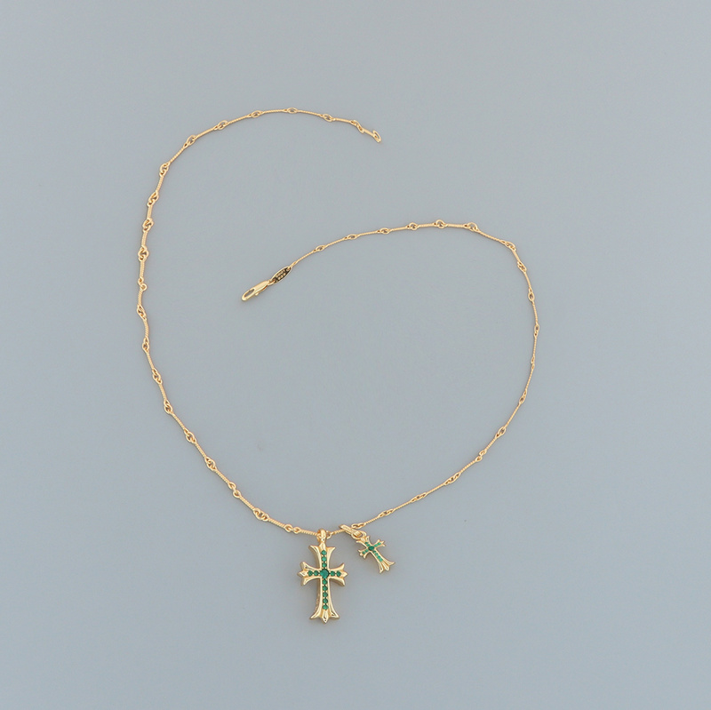 Bstsneaker-Chrome Hearts Double Cross Green Diamond Bamboo Necklace 180