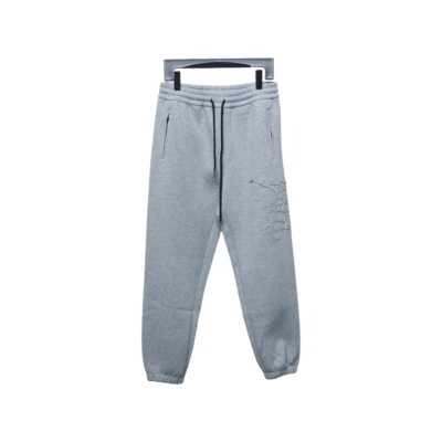 Bstsneaker-Burberry 3D embroidered logo sports casual sweatpants grey 250 01