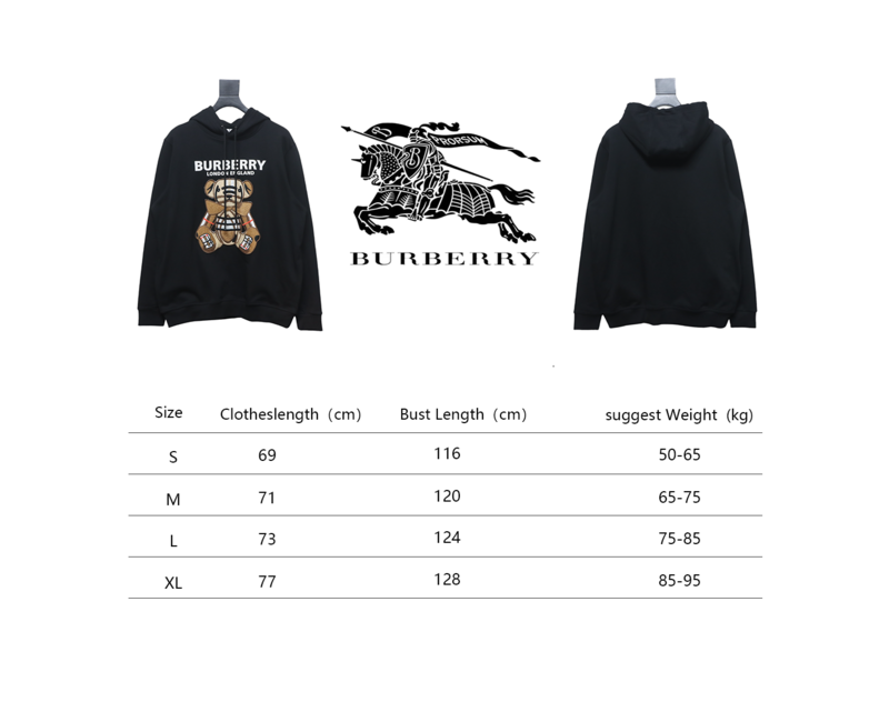 Bstsneaker-Burberry Embroidered Teddy Bear Hoodie black 230