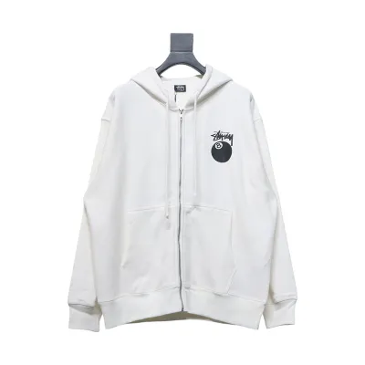 Stussy 24FW Black Eight Zip Hooded Jacket white 250 01