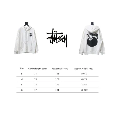 Stussy 24FW Black Eight Zip Hooded Jacket white 250 02