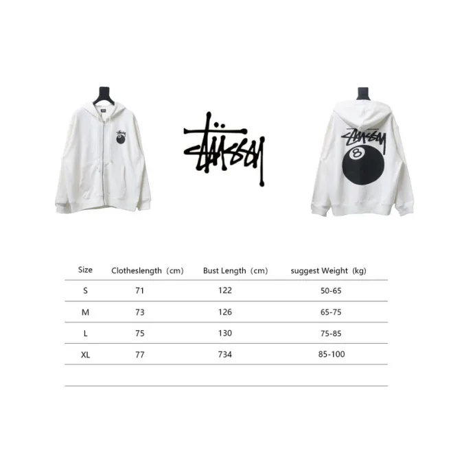 Bstsneaker-Stussy 24FW Black Eight Zip Hooded Jacket white 250