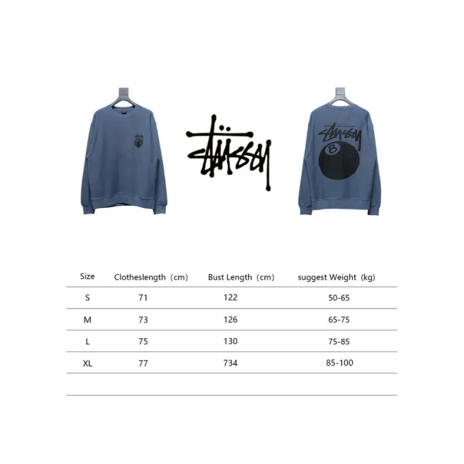 Bstsneaker-Stussy 24FW Black Round Neck Sweatshirt blue 220