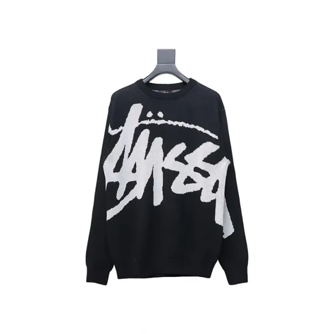 Bstsneaker-Stussy SS24 Large Logo Pattern Knitted Crewneck Sweater black 250
