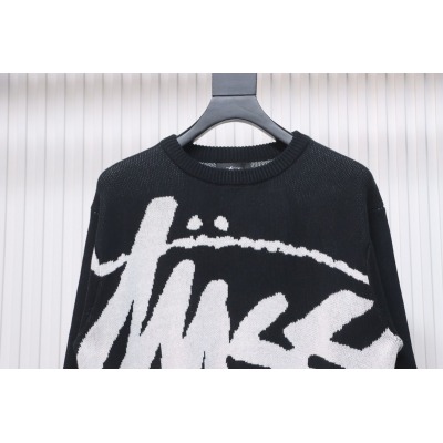 Bstsneaker-Stussy SS24 Large Logo Pattern Knitted Crewneck Sweater black PDD 02