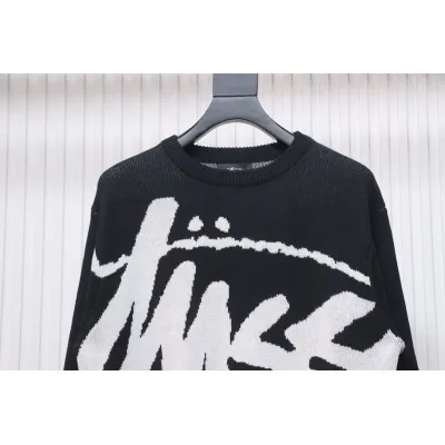 Bstsneaker-Stussy SS24 Large Logo Pattern Knitted Crewneck Sweater black PDD 02