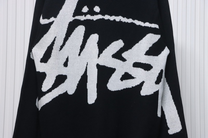 Bstsneaker-Stussy SS24 Large Logo Pattern Knitted Crewneck Sweater black PDD