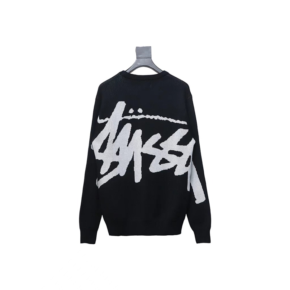 Bstsneaker-Stussy SS24 Large Logo Pattern Knitted Crewneck Sweater black PDD