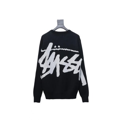 Bstsneaker-Stussy SS24 Large Logo Pattern Knitted Crewneck Sweater black PDD 01